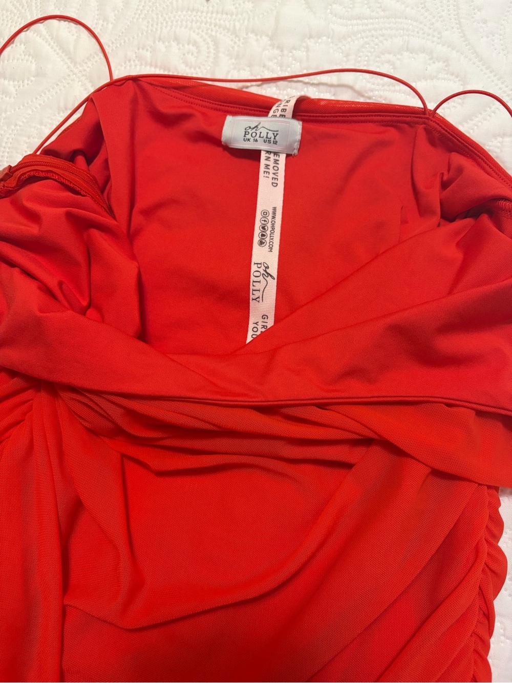 Oh Polly Red Bodycon Midi Dress with Delicate Asymmetric Straps - Picture 8 of 10